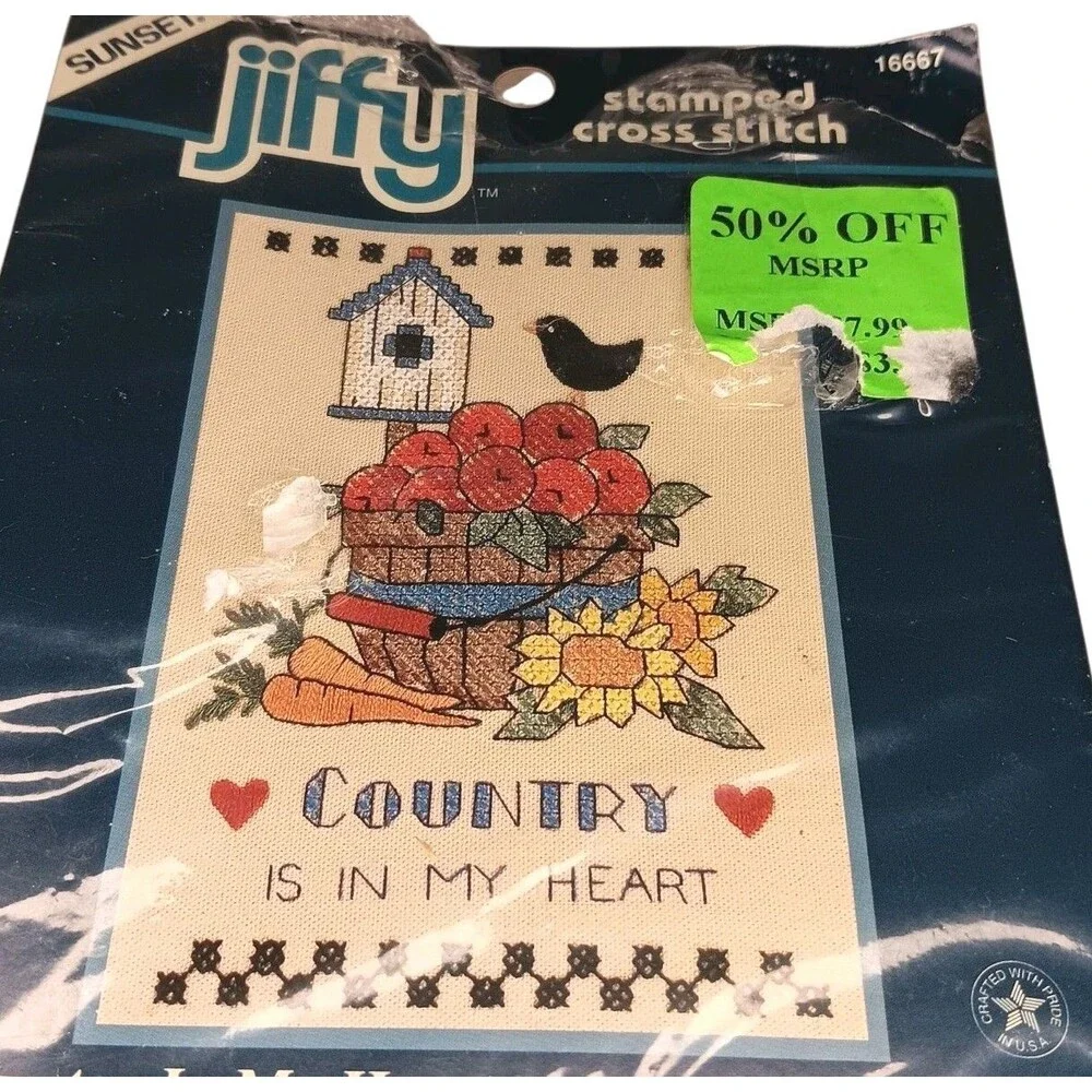 2 Vintage Cross Stitch Kits Wizzers Portia Pig & Jiffy Country Is In My Heart
